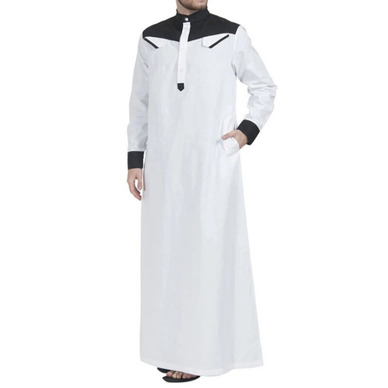 Модный мужской свободный флисовый кафтан с длинным рукавом стоячим воротником длинная Арабская Саудовская юбба Dishdas туника топ одежда для мужчин