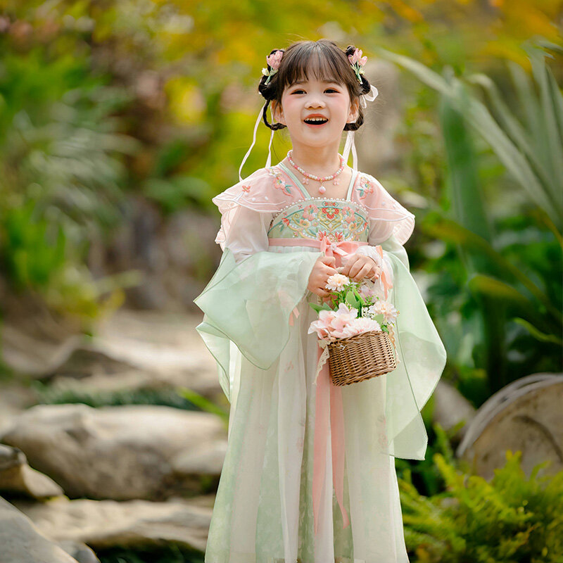 Girl's Dress Hanfu Girl's Spring Dress Baby Chinese Wind and Cloud Shoulder Ru Skirt Little Girl Super Immortal Ancient Dress Ch