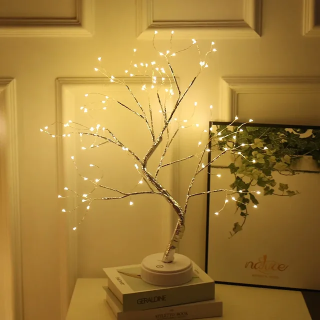 شجرة عيد الميلاد خرافية أدى ضوء الليل ، مصباح فرع الطاولة للمنزل ، ديكور غرفة النوم ، إضاءة عطلة