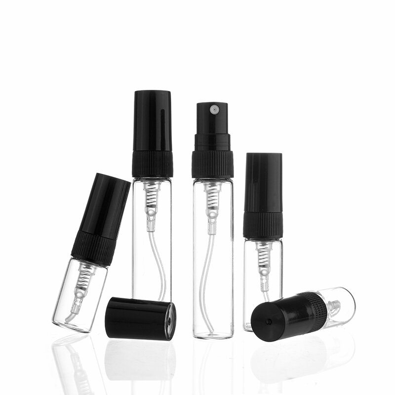 Mini botella de vidrio transparente para Perfume, frasco vacío para cosméticos, tubo de ensayo de muestra, viales de vidrio fino ámbar, 2ML, 3ML, 5ML, 10ML, 5 unids/lote por paquete