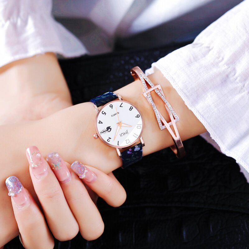 นาฬิกาผู้หญิงแบรนด์หรูชั้นนำนาฬิกาสแตนเลสสตีลบางเฉียบลำลองนาฬิกาข้อมือควอตซ์นาฬิกาสายพิมพ์ลาย