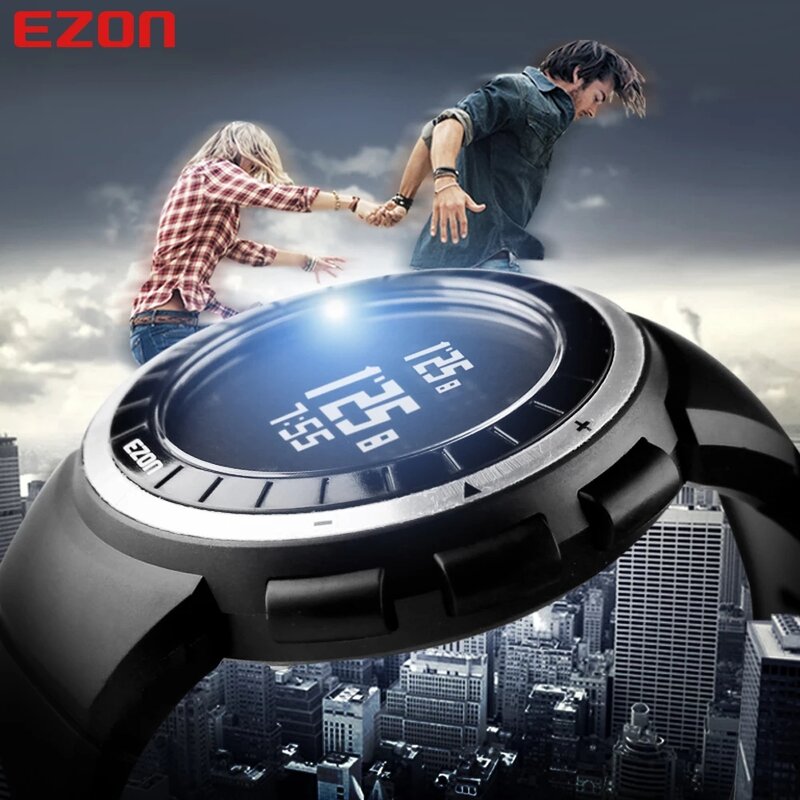 Ezon-relógio esportivo digital para homens e mulheres, à prova d'água, com pedômetro, caloria, cronógrafo, moda, ao ar livre, fitness, 50m, t029