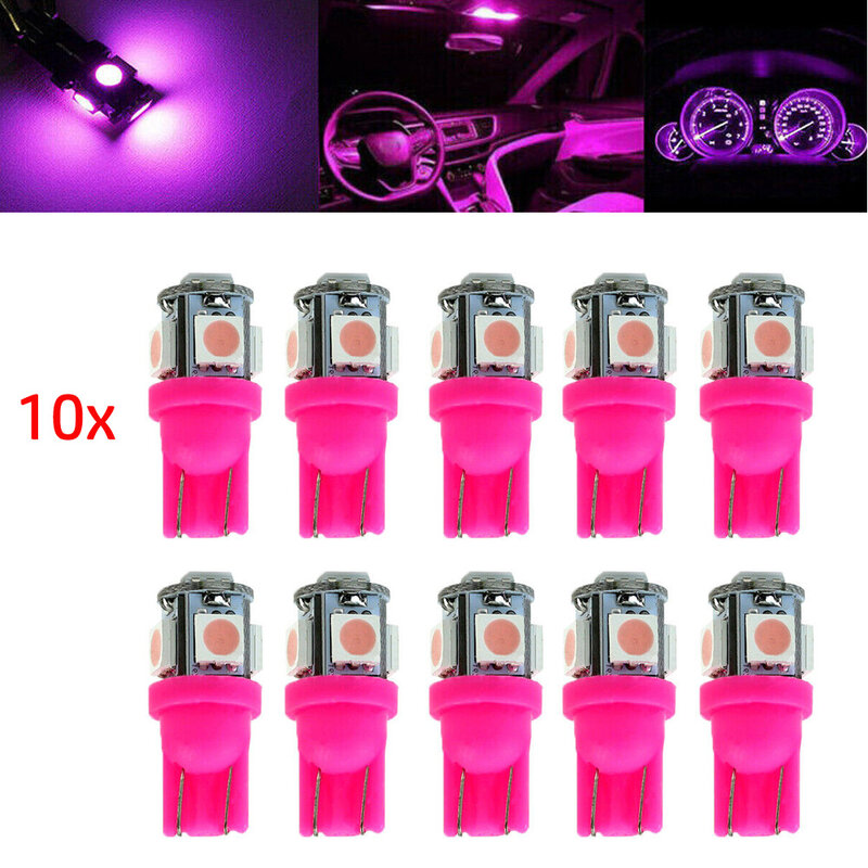 10 buah lampu mobil LED merah muda Aksesori Mobil ekor Wedge lampu Interior mobil Super terang T10 194 168 W5W 5050 SMD