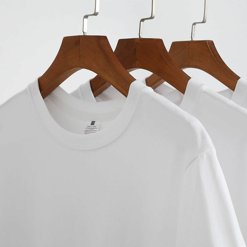 Camiseta branca de manga curta feminina, meia manga solta, camisa pesada de algodão puro, mesmo estilo, verão