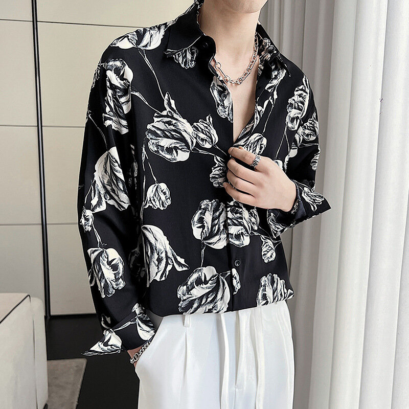 Осень 2023, модная свободная Облегающая рубашка с принтом для мужчин, высококачественные повседневные рубашки с длинным рукавом, уличная одежда, женская блузка