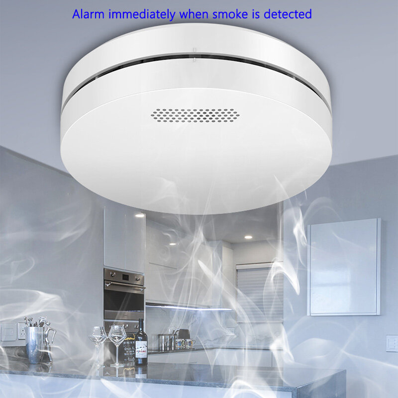 Sensor de humo inalámbrico inteligente para el hogar con Graffiti, Detector de fuego Visual y Audible con detección por WiFi y luz de sonido, aplicación Tuya