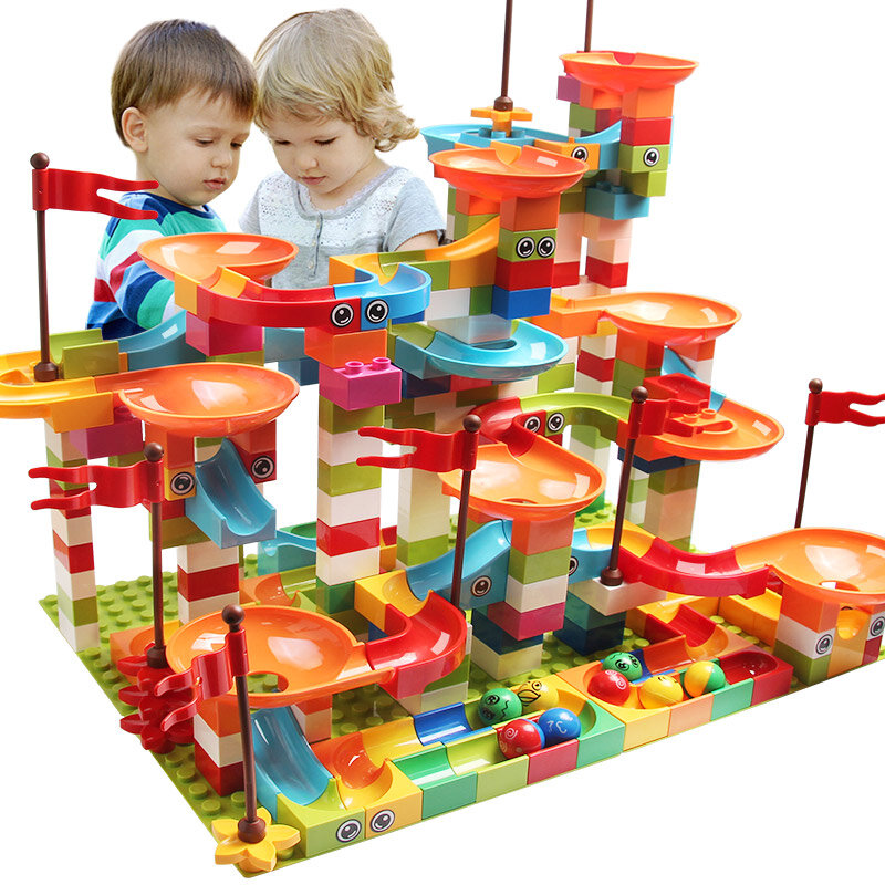 Bloques de construcción de carreras de canicas para niños, 77-308 piezas, bloques grandes compatibles con Ciudad, bloques deslizantes de embudo, juguetes de ladrillos grandes DIY, regalo para niños