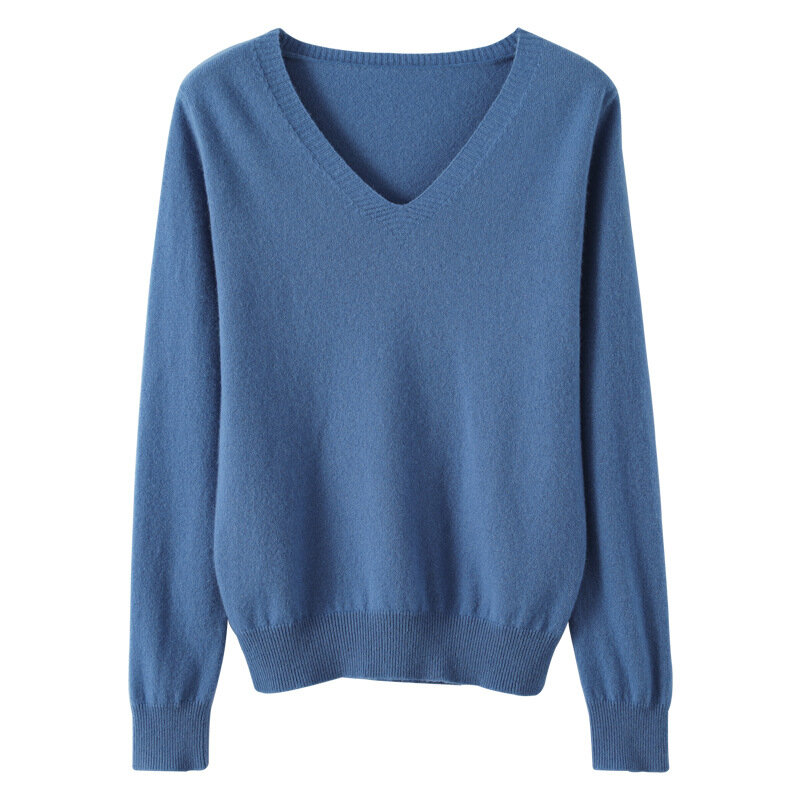 Suéter de punto para mujer, jerseys básicos con cuello en V, camisa ajustada de punto suave y liso, otoño e invierno, 2023