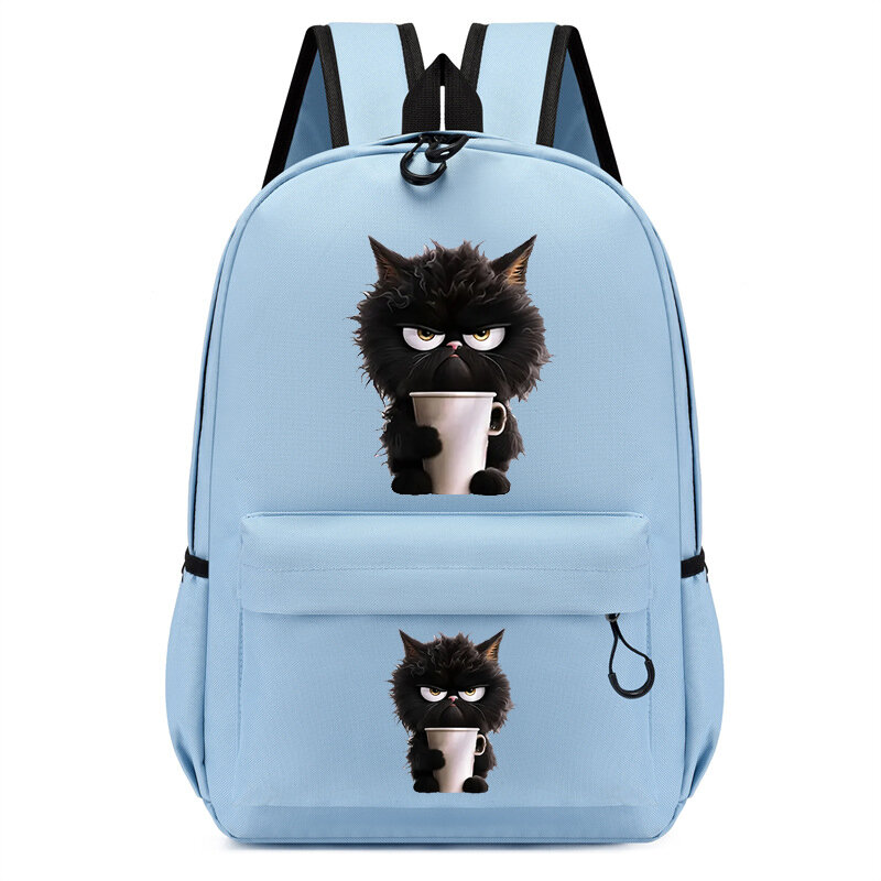 Ransel kucing hitam lucu kartun ransel hewan kopi cinta kucing ransel sekolah anak laki-laki perempuan tas punggung santai tamasya tas buku Anime