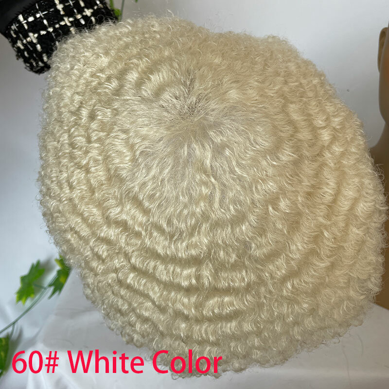 Pelucas de cabello humano para hombres, sistema Remy 100% humano #60, Color rubio blanco más ligero, 6mm, Afro Curl 8x10, tupé de encaje completo