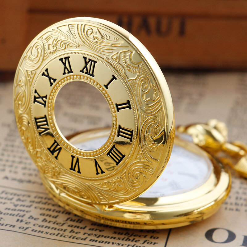 Лидер продаж, роскошные золотые кварцевые карманные часы, винтажные римские цифровые часы, Подвесные часы для мужчин и женщин, подарок