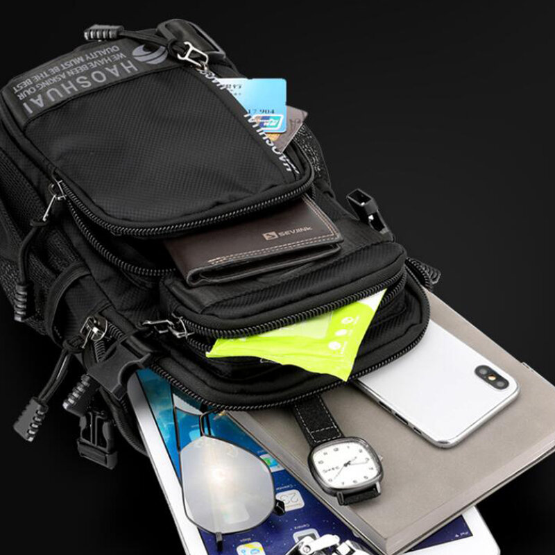 Men Nylon Waterproof Chest Bag Shoulder Crossbody Bag Pocket Handbag Travel Multi-Function Chest Bag Messenger Bag