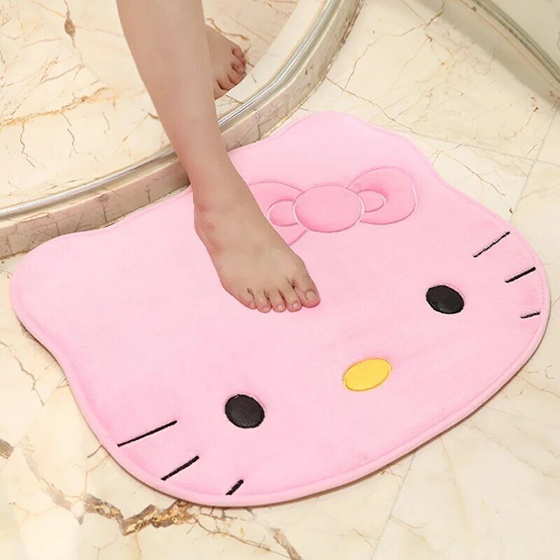 Kawaii Hello Kittyカートゥーラグアニメ猫ぬいぐるみフロアマット、バスルーム滑り止めカーペット、カークッション、ソフトリビングルームの装飾、50x60cm