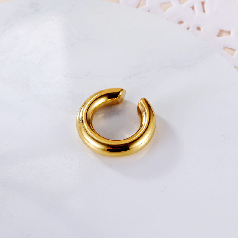 Pendientes de Clip redondos dorados de acero inoxidable para mujer, puños de oreja de estilo coreano