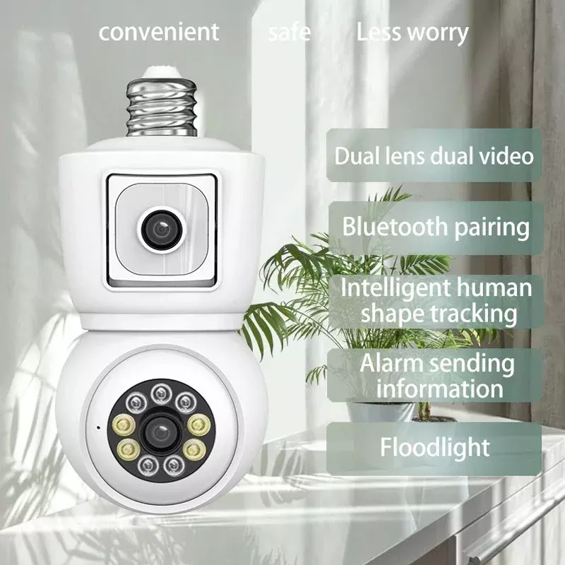 Icsee 4k 8mp e27 Glühbirne Wifi-Kamera Doppel objektiv Dual-Screen-Auto-Tracking Zwei-Wege-Audio-Farbe Nachtsicht Outdoor-Überwachungs kamera