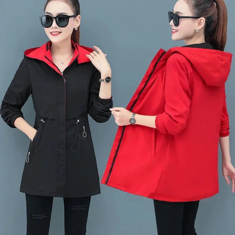 Double-Sided Penetrate Mid-Length Women's Trench Coat 2024 New Korean Spring Autumn Loose Female Windbreaker Outerwear Tops 5XL