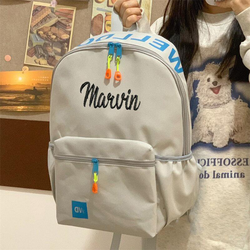 Mochila escolar con contraste de Color para estudiantes, mochila de alta capacidad con nombre personalizado, bolsa de viaje de ocio