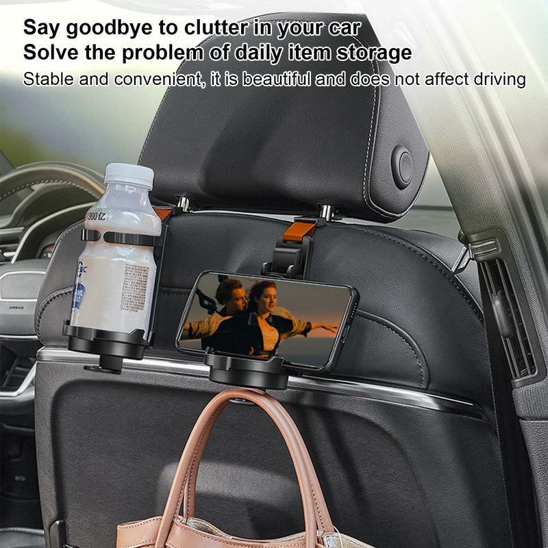 Car Back Seat Headrest Hooks Cup Holder Back Seat Phone Holder With Hooks Multifunctional Drink Bottle Hanging Mount Holder
