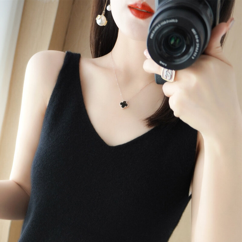 Koreaanse Mode Vrouwen Top Sexy Backless Wol V-hals Hemdje Plus Size Knit Mouwloos T-shirt