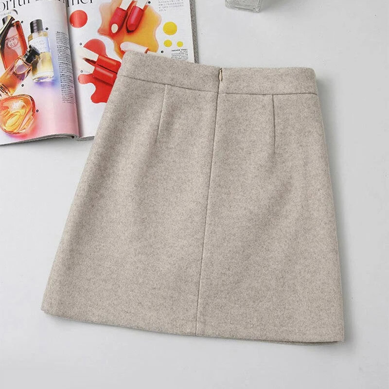 Saia de lã feminina inverno outono mini saias uma linha envoltório hip coreano moda a linha harajuku faldas saia preta