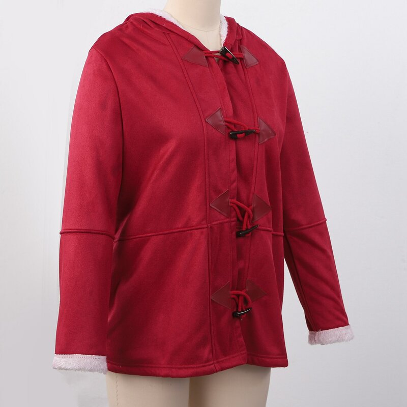 여성용 긴 소매 더블 브레스트 루즈 재킷 코트, 포켓, 플러스 사이즈, 와인 레드, L