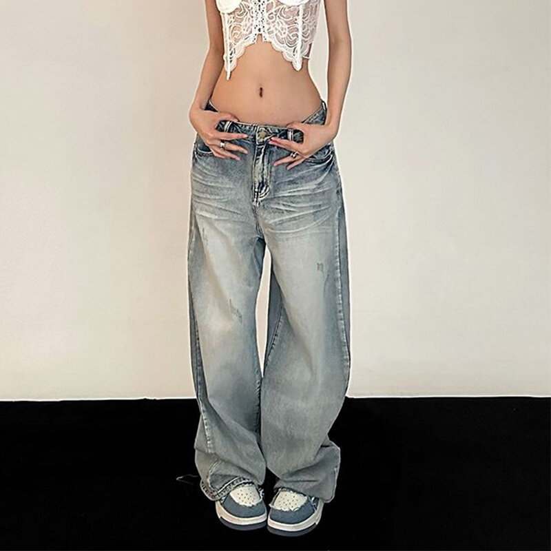 Y2K Jeans larghi retrò donna Vintage Streetwear pantaloni oversize in Denim pantaloni Skinny Hippie dritti a gamba larga stile coreano