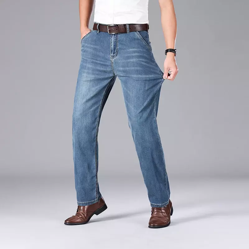 Pantalones vaqueros rectos elásticos para hombre, Jeans suaves finos de lujo, tela Lyocell, ropa de negocios de diseñador, verano 2024