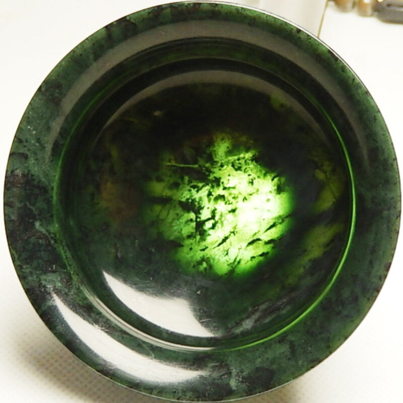 Natural Dark Green Jade Tea Cup Large Mouth Cup Water Cup Medicine King Stone Tea Bowl Wine Glass