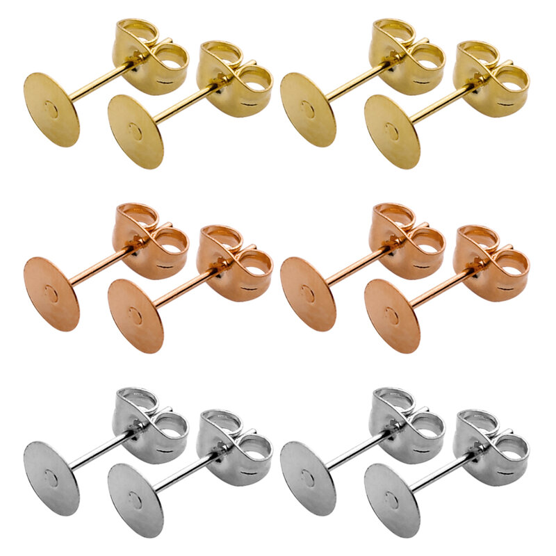 50 Stuks Gold Rvs Blank Bericht Oorbel Studs Base Pins Met Earring Plug Bevindingen Ear Terug Voor Diy Sieraden accessoires