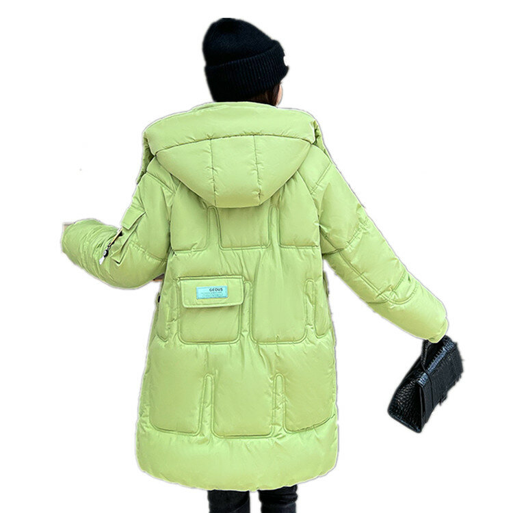 Пуховик с подкладкой, Женское пальто, 2024, зимняя куртка с капюшоном, Женская парка, пальто, модная, свободная, длинная, толстая, хлопковая верхняя одежда