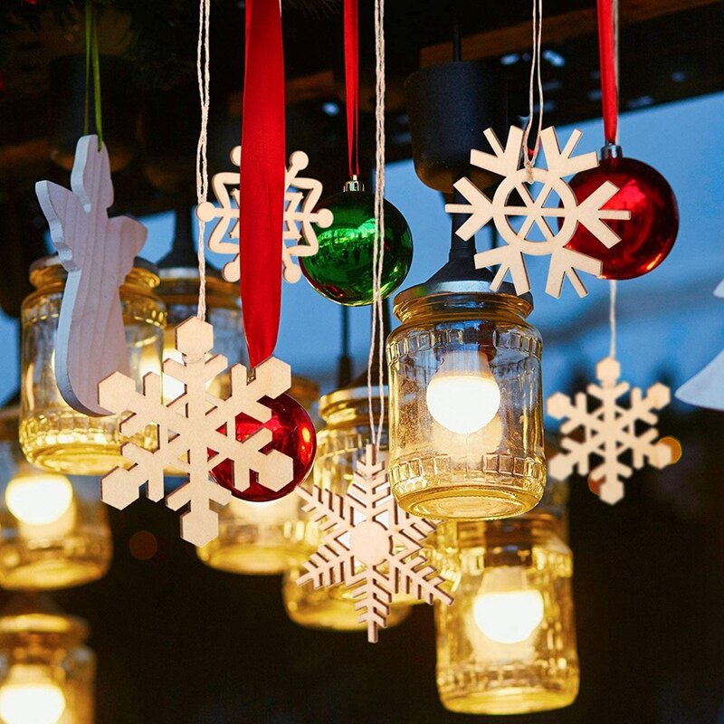 100 Stuks Houten Sneeuwvlokken Versieringen Uitsparingen Ambachtelijke Ornamenten Onafgewerkt Hout Sneeuwvlok Opknoping Ornamenten