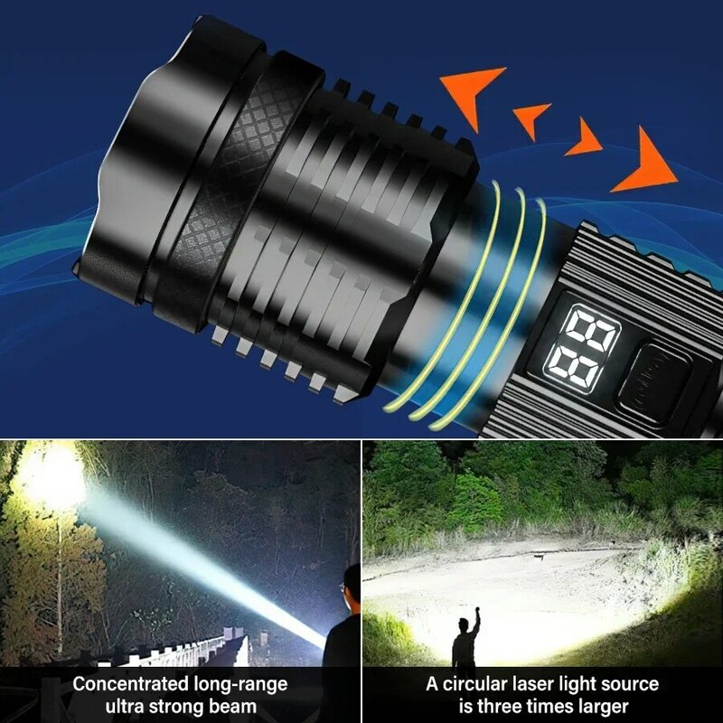 Potente torcia a LED impermeabile 18650 torcia 5 modalità lanterna da pesca da campeggio lampada Zoom ricaricabile USB con uscita POWER BANK