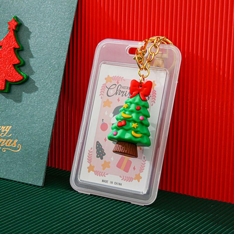 Dustproof Card Holder Waterproof Double-sided Transparent Plastic Card Holder with Christmas Tree Snowman Pendant Keychain Card
