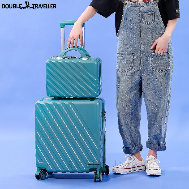 Valise de voyage avec sac à cosmétiques pour femme, bagages à roulettes, cabine à main, valise à roulettes, 18 po, 20 po, mode, ensemble de 2 pièces