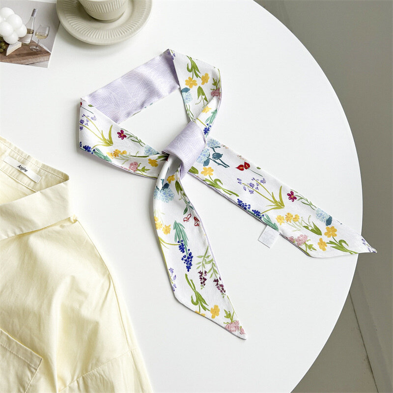 Bufanda de flores para mujer, pañuelo elegante de 125cm x 6cm de largo, a la moda, cinta para el pelo, banda para el pelo, bufanda delgada para mujer