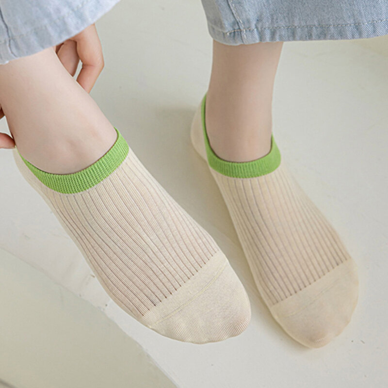 1 Pair Summer New Solid Low Cut Invisible Socks Women's Polyester-cotton Ankle Socks Female Plain No Show Anti-slip Hosiery