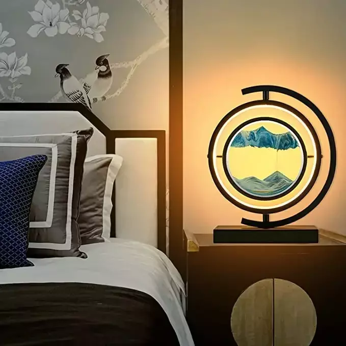 Lukisan Pasir Apung LED Seni Jam Pasir Lukisan Pasir Dekoratif Unik Lampu Malam Dekorasi Kamar Tidur Lampu Meja Jam Pasir Kaca