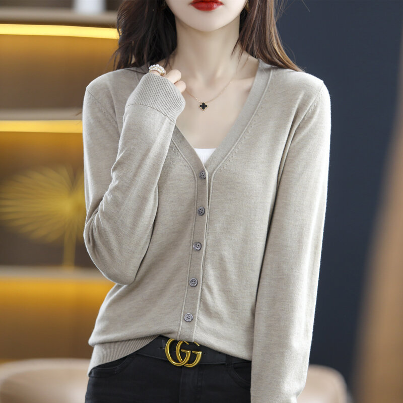 Suéter de punto para mujer, cárdigan holgado de gran tamaño, chal de manga larga con cuello en V, versión coreana de la pequeña tendencia fresca, novedad de 2022