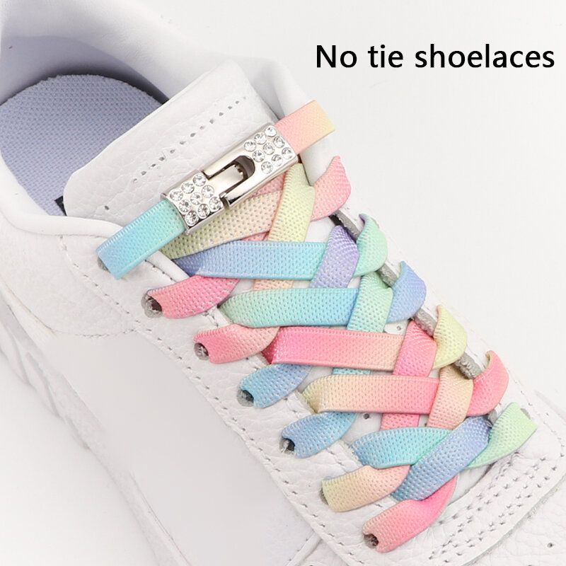 Плоские шнурки 1 пара, эластичные радужные удобные для кроссовок, без завязывания, Резиновая лента для ленивых обуви, для мужчин и женщин