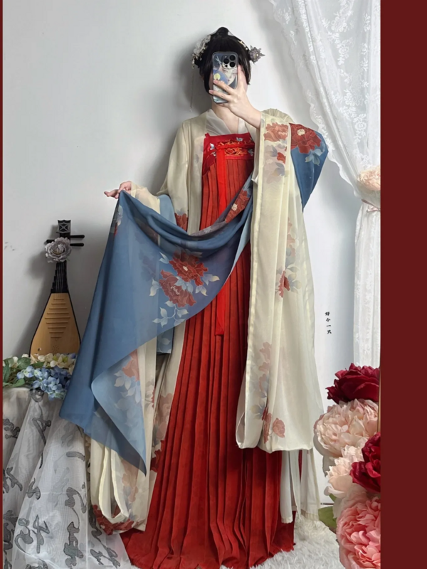 Chinese Style Hanfu Dress Set Women Traditional Tang Dynasty Elegant Floral Embroidery Fairy Dance Stage Costumes Female Vintage