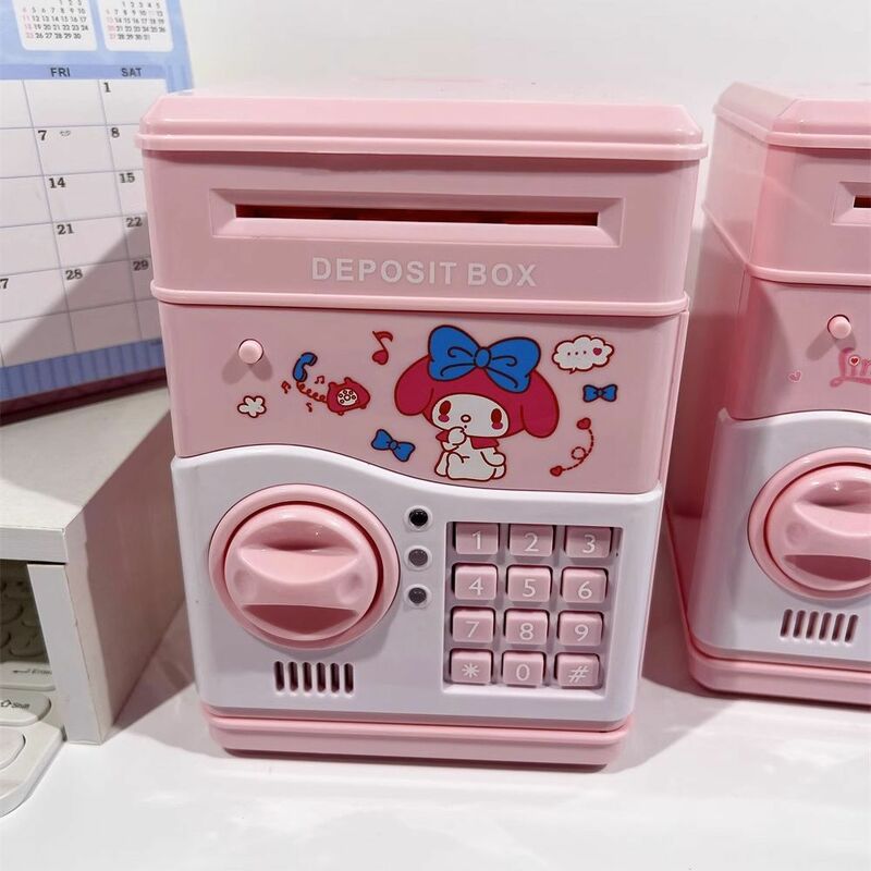 Sanrio Anime Kawaii Kuromi My Melody Cinnamoroll forma sicura salvadanaio per bambini con musica ragazza cuore giocattolo carino regalo di compleanno