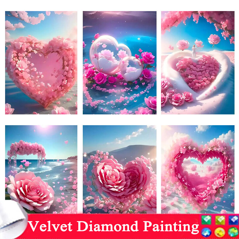 DIY berlian bordir hati cinta pantai mawar mosaik dekorasi rumah 5D penuh lukisan berlian koleksi baru lanskap berlian imitasi 6