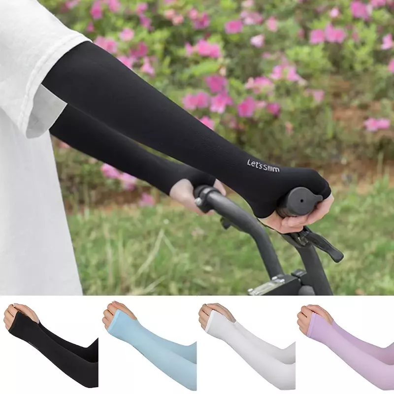 1 Pair Men Women Arm Protection Sleeves For Driving UV Protection Ice Silk Gloves Long Sunscreen Ice Silk Sleeves