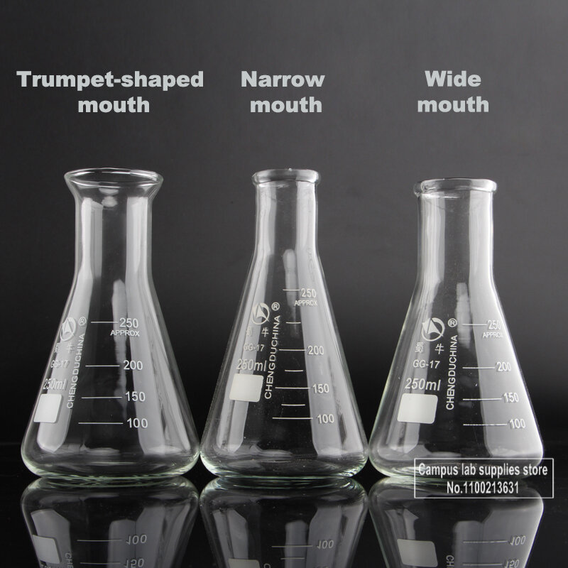 Matraz cónico de vidrio de borosilicato para laboratorio, frasco Erlenmeyer para equipo químico, 50ml, 100ml, 150ml, 200ml, 250ml, 300ml, 500ml, 1000ml, 1 unidad
