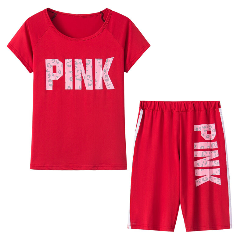 Женский комплект из двух предметов Fanco, повседневный розовый костюм с буквенным принтом, Летний комбинезон, футболка в полоску и облегающие брюки, комплект из 2 предметов