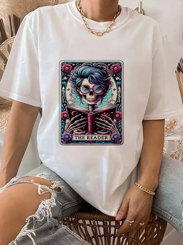 The Reader Harajuku acquerello Fun T-shirt da donna stampata a maniche corte Top stampato a maniche corte Casual Versatile o-collo T-Shi