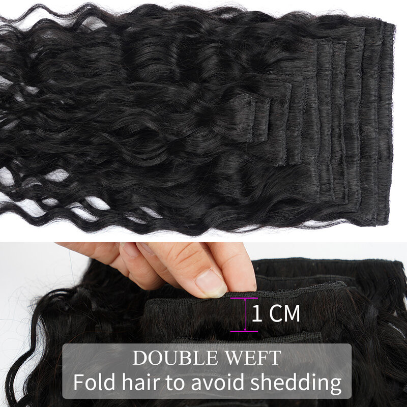 Doreen klip gelombang pantai Remy mesin 200G dalam ekstensi rambut manusia klip keriting bergelombang alami rambut benang 14 hingga 22 10 buah/set