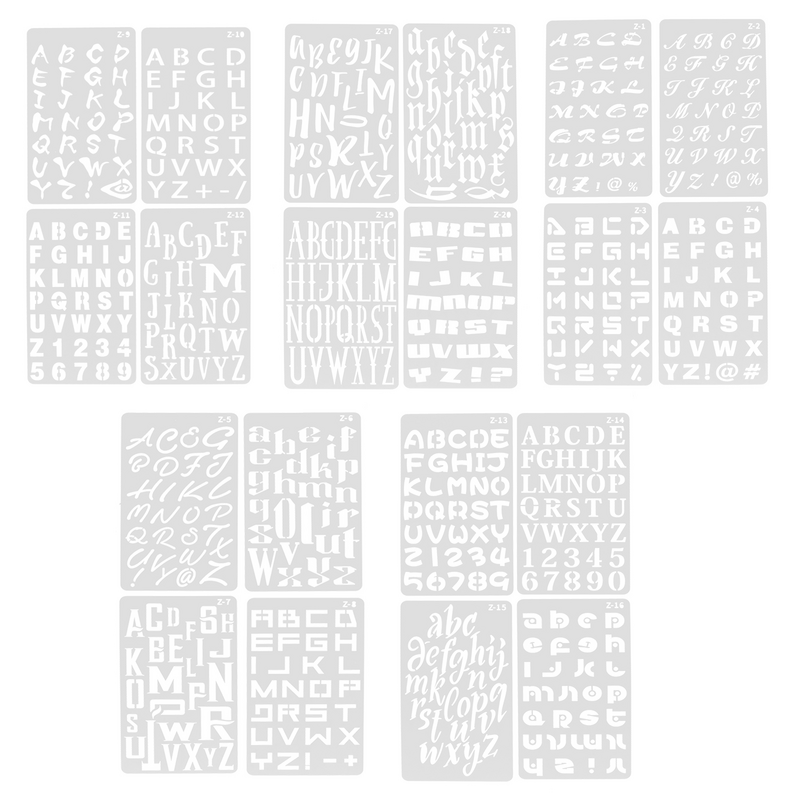 20 Sheets Handbook Doodle Template Burning Stencils Patterns Letter Number Molds Alphabet