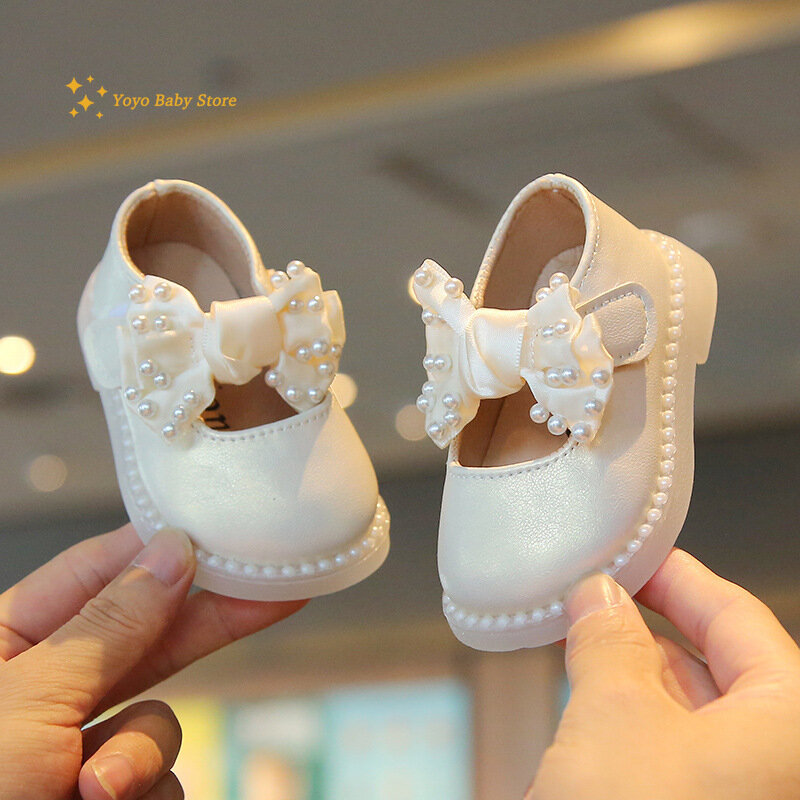 طفل الفتيات كبيرة القوس أحذية منخفضة الكعب زهرة الزفاف فستان الحفلات أحذية الأميرة أحذية للأطفال طفل الأحذية الجلدية