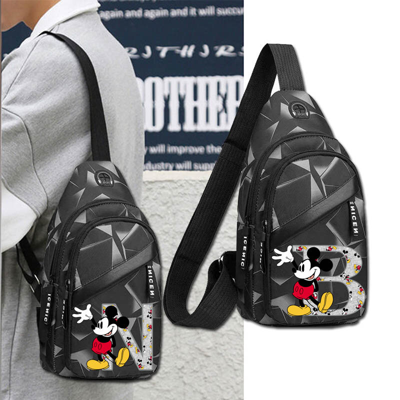 Mickey Mouse A-Z 26 English Letters Men's Chest Bag Messenger Bag Sports Bag Disney Single Shoulder Casual Waist Bags Backpack